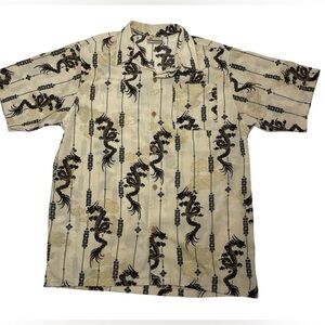 Men's Cream and Black Dragon Print Shirt